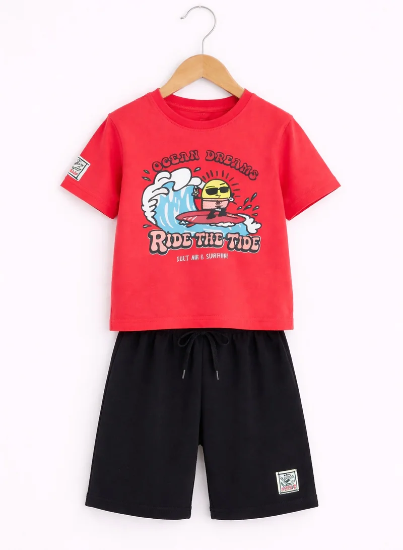 فكتور اند جين Boys Good Day Printed T-Shirt & Black Shorts Set